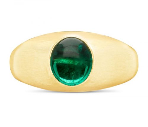1.58ct Colombian emerald set in 22ct yellow gold satin-finish gypsy-set band ring